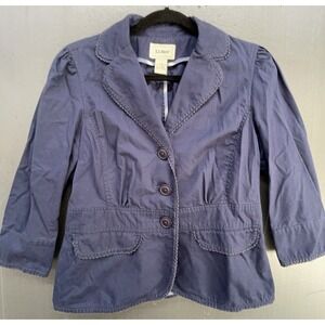 LL Bean Blazer Women 10 Pet Blue 3/4 Sleeve Cotton Preppy Coastal Casual Jacket